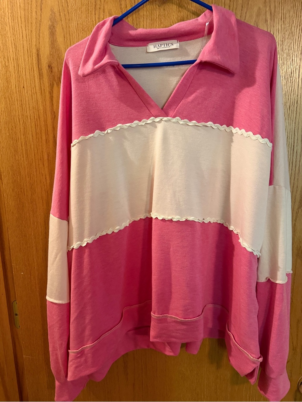 HAPTICS Pink & Cream Collared Colorblock Women’s Top